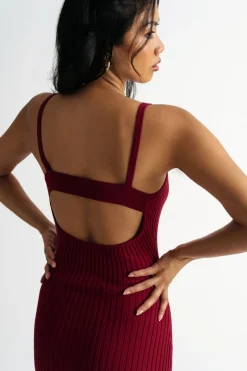Tobi End Up Here Ribbed Open Back Mini Dress - Ruby Red