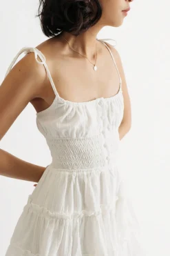Tobi Evaline Smocked Babydoll Ruffled Dress