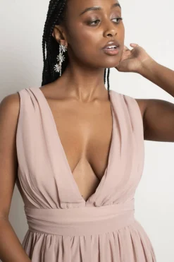 Tobi Everlasting Moment Plunging High Slit Maxi Dress - Burgundy