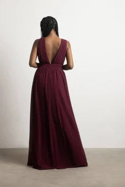 Tobi Everlasting Moment Plunging High Slit Maxi Dress - Burgundy