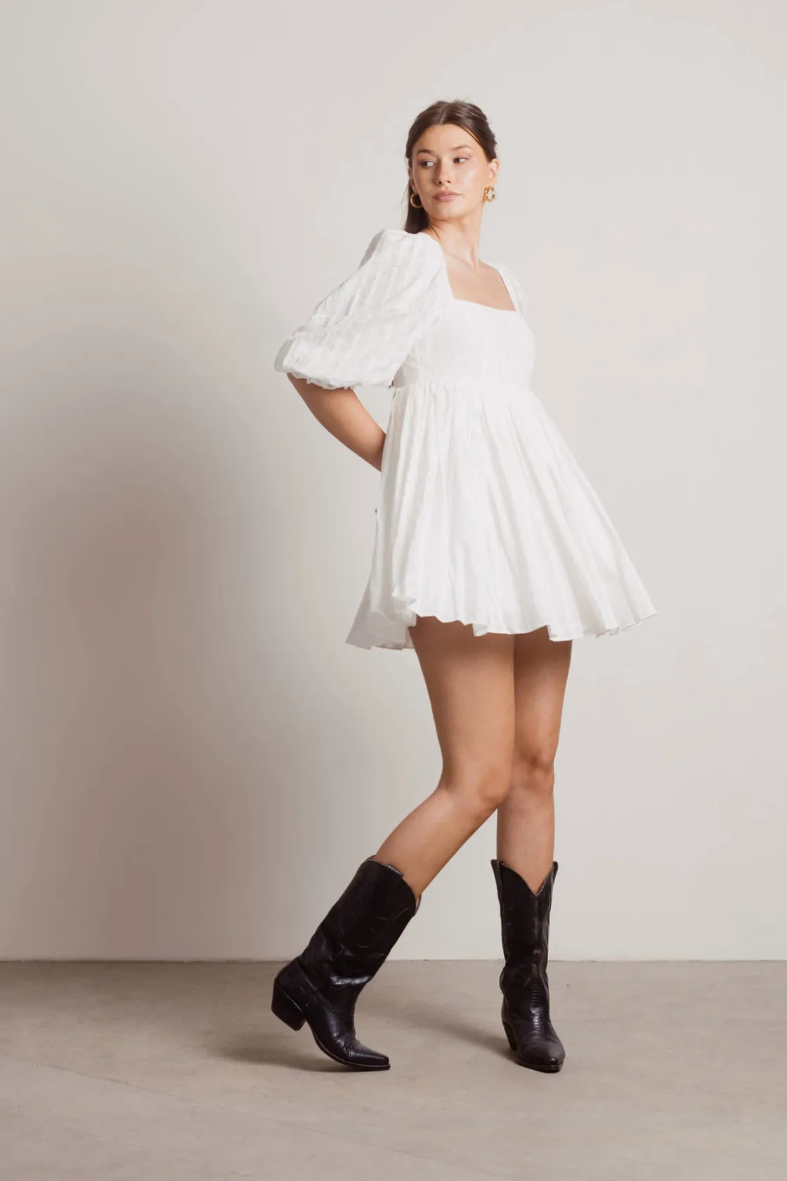 Tobi Fairy Dust Puff Sleeve Babydoll Mini Dress