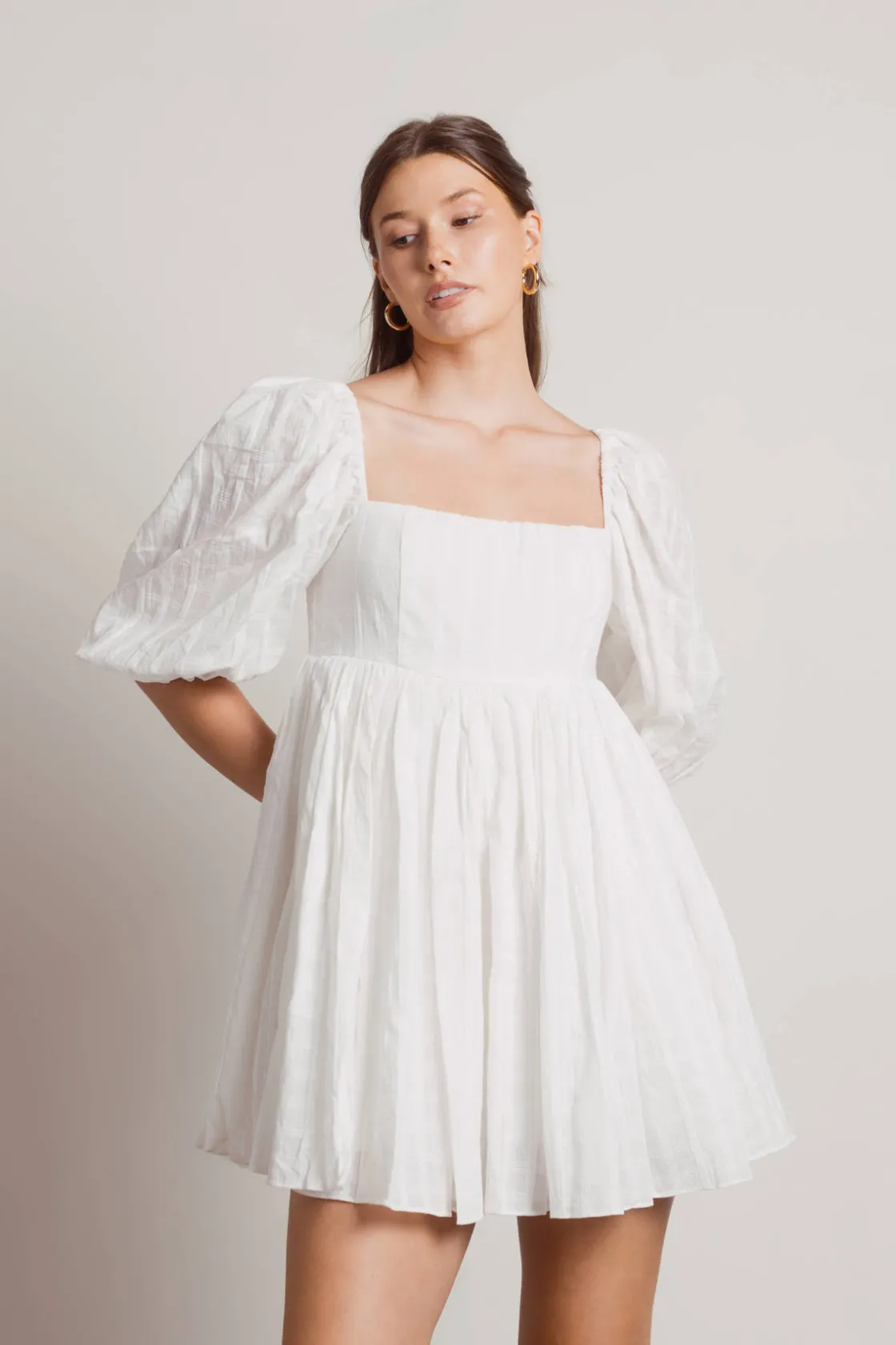 Tobi Fairy Dust Puff Sleeve Babydoll Mini Dress