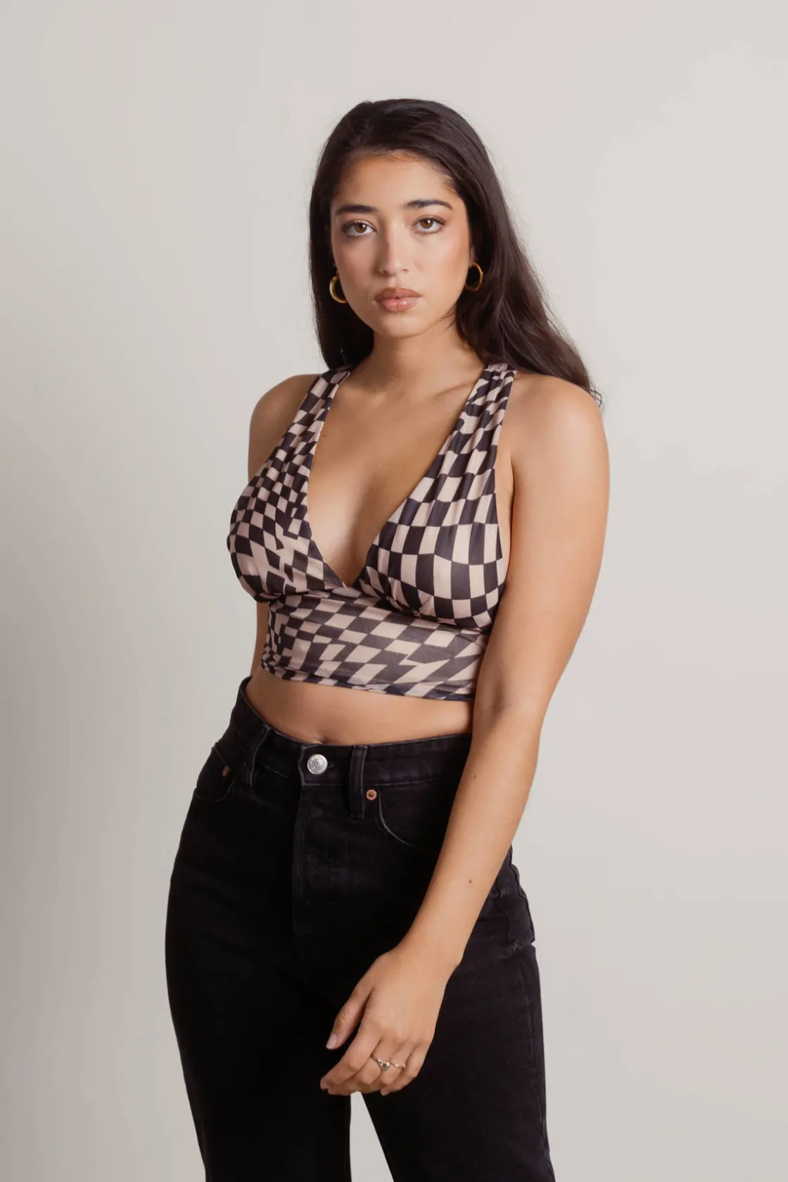 Tobi Fall Off Crop Top - Brown
