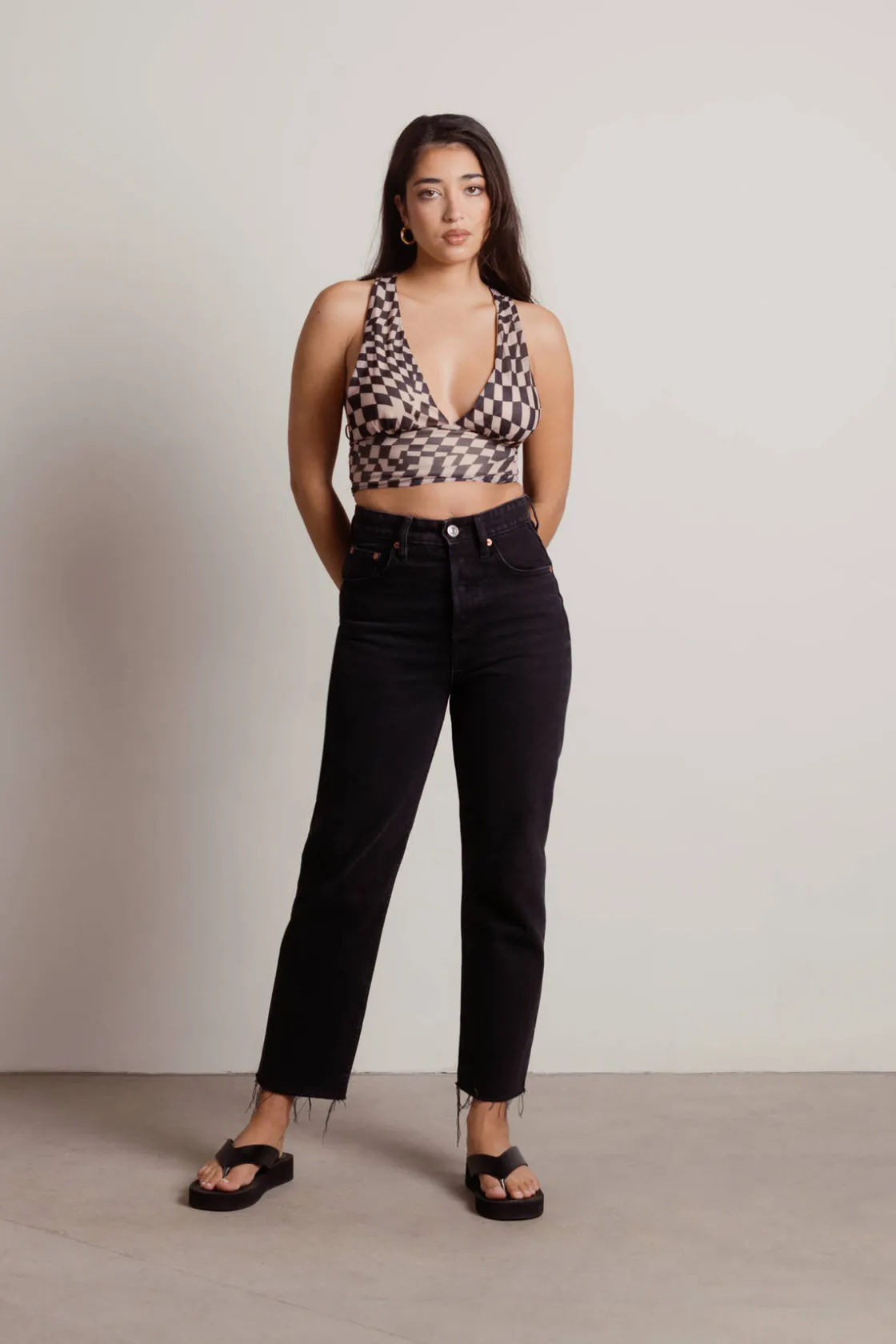 Tobi Fall Off Crop Top - Brown