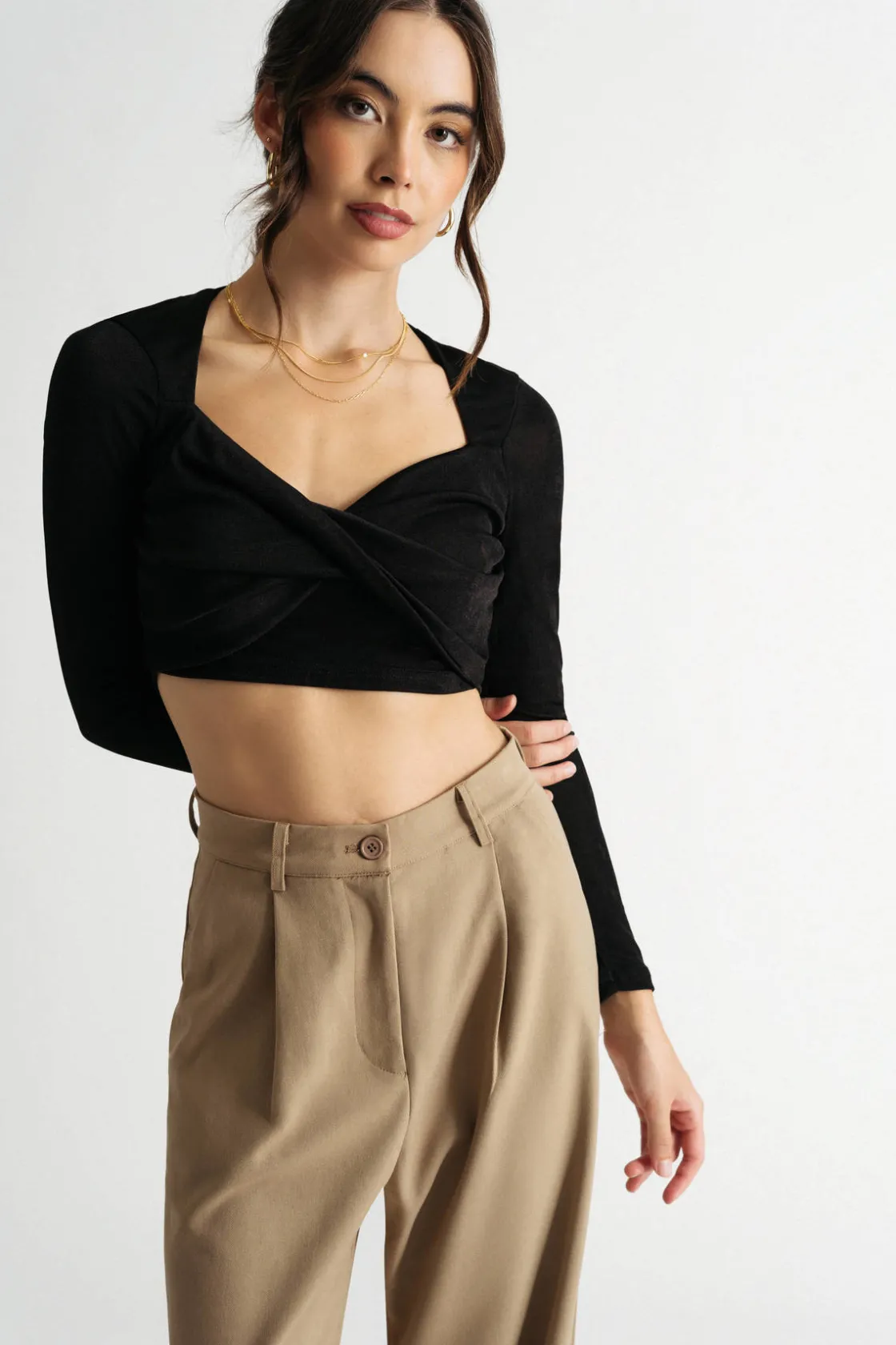 Tobi Falling For You Crop Top - Mocha