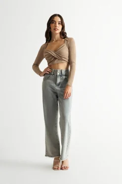 Tobi Falling For You Crop Top - Mocha