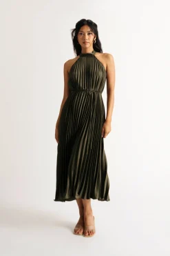 Tobi Favorite Time Pleated Halter Midi Dress