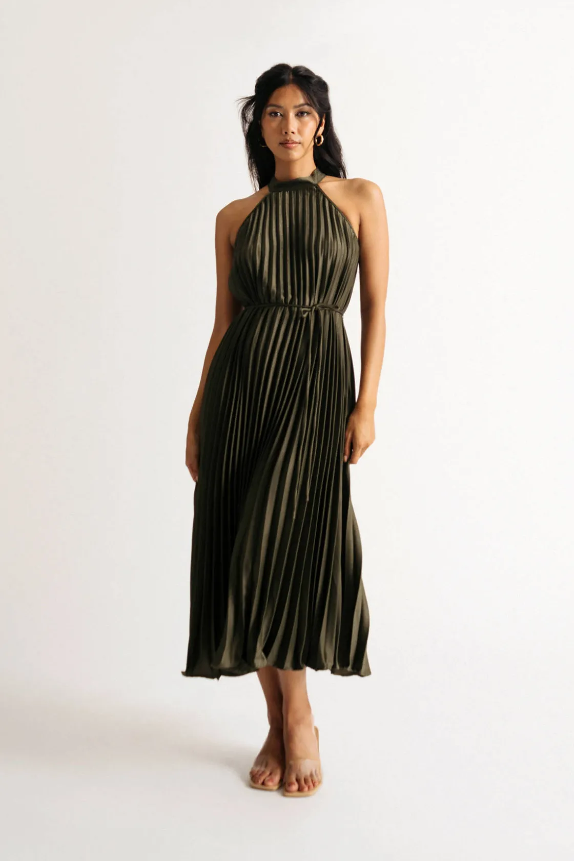 Tobi Favorite Time Pleated Halter Midi Dress