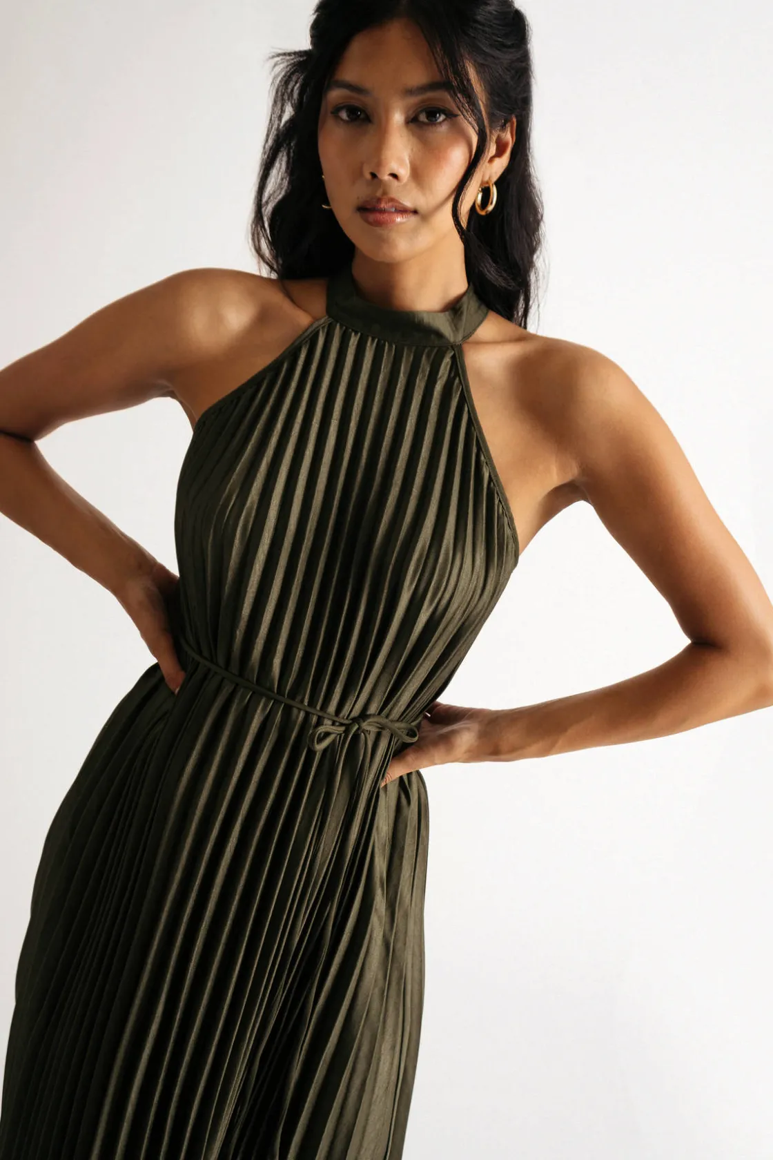 Tobi Favorite Time Pleated Halter Midi Dress