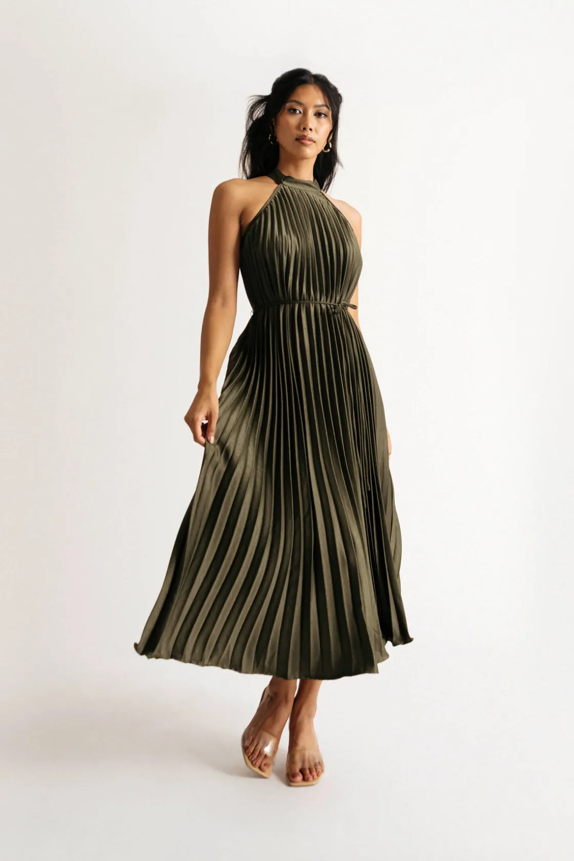 Tobi Favorite Time Pleated Halter Midi Dress
