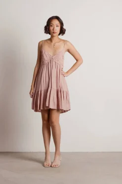 Tobi Feeling Good Cross Back Tiered Mini Dress - Rose