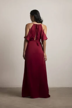 Tobi Feeling The Night Satin Cold Shoulder Maxi Dress -