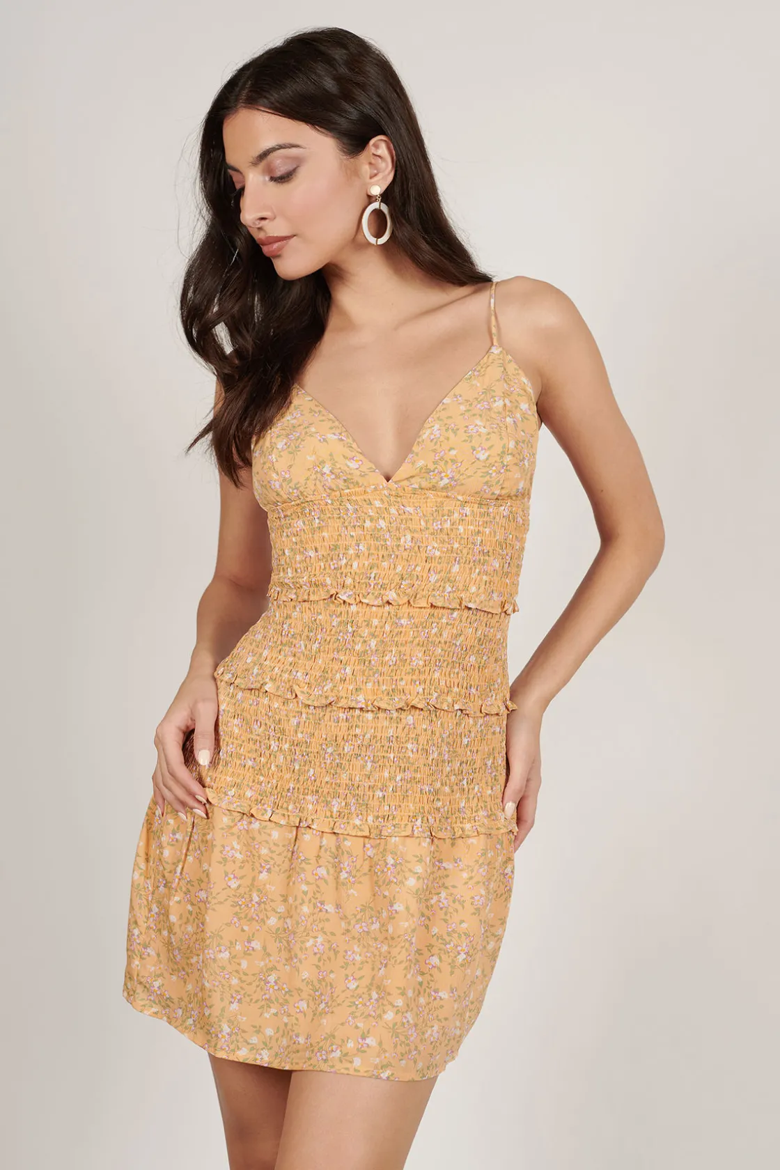 Tobi Ferreira Deep V Smocked Mini Dress -