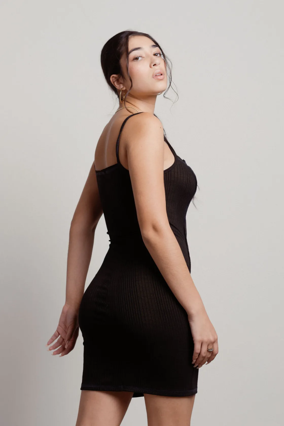 Tobi Fifi Exposed Stitch Bodycon Mini Dress - Black