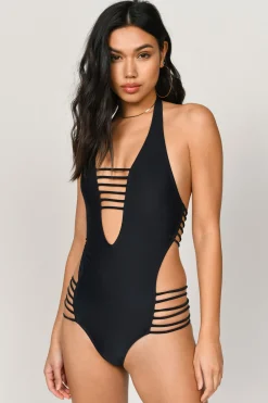 Tobi Fine Line Strappy Monokini - Black