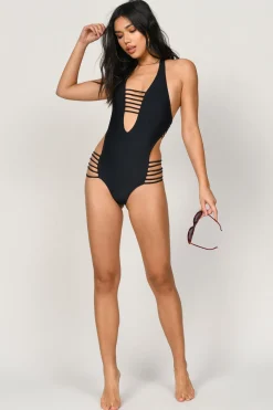 Tobi Fine Line Strappy Monokini - Black
