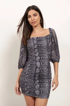 Tobi First Hiss Snake Print Balloon Sleeve Mini Dress -