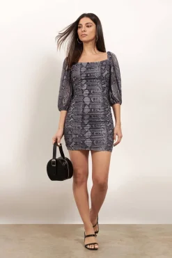 Tobi First Hiss Snake Print Balloon Sleeve Mini Dress -