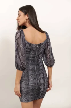 Tobi First Hiss Snake Print Balloon Sleeve Mini Dress -