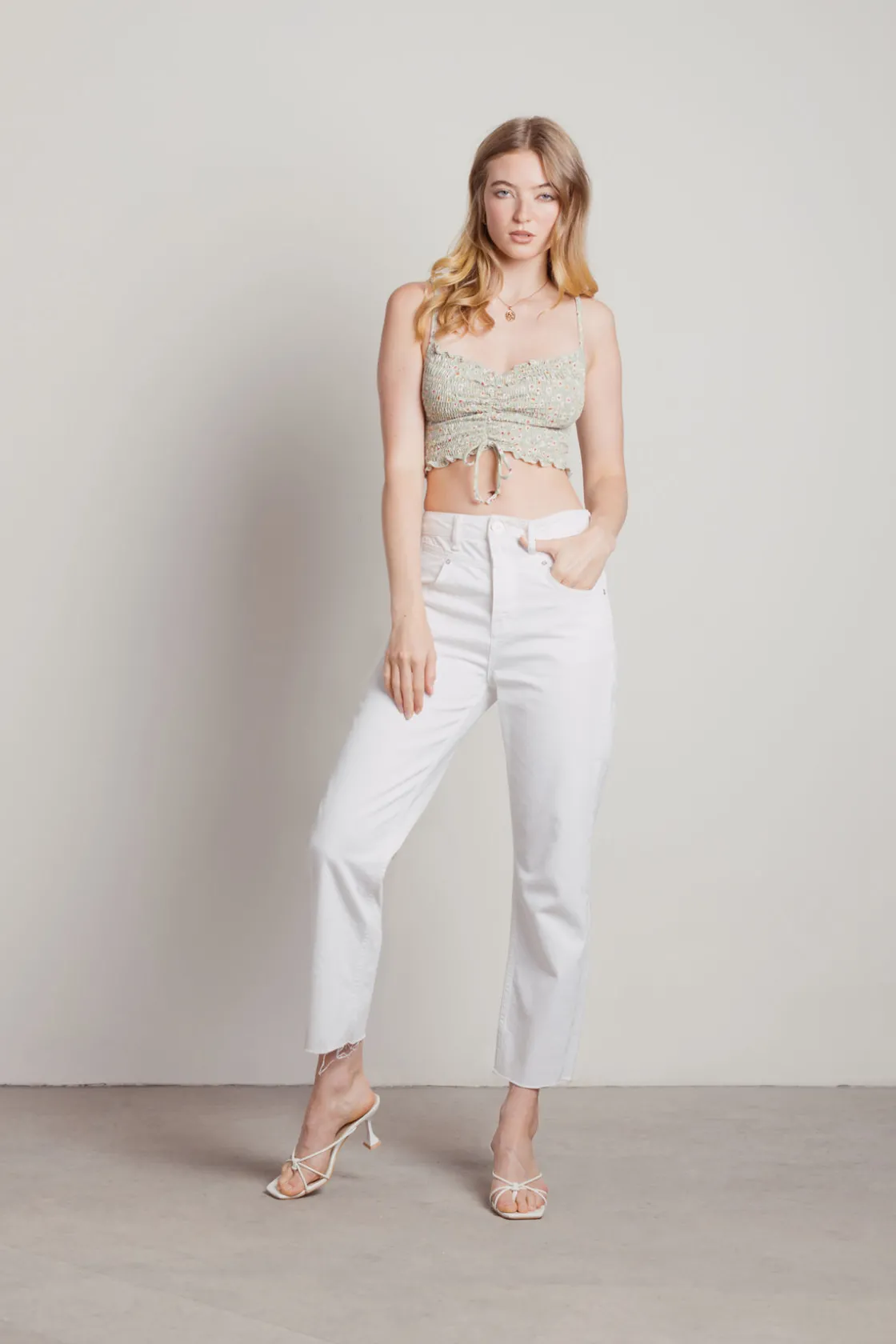 Tobi Flower Power Crop Top - Sage