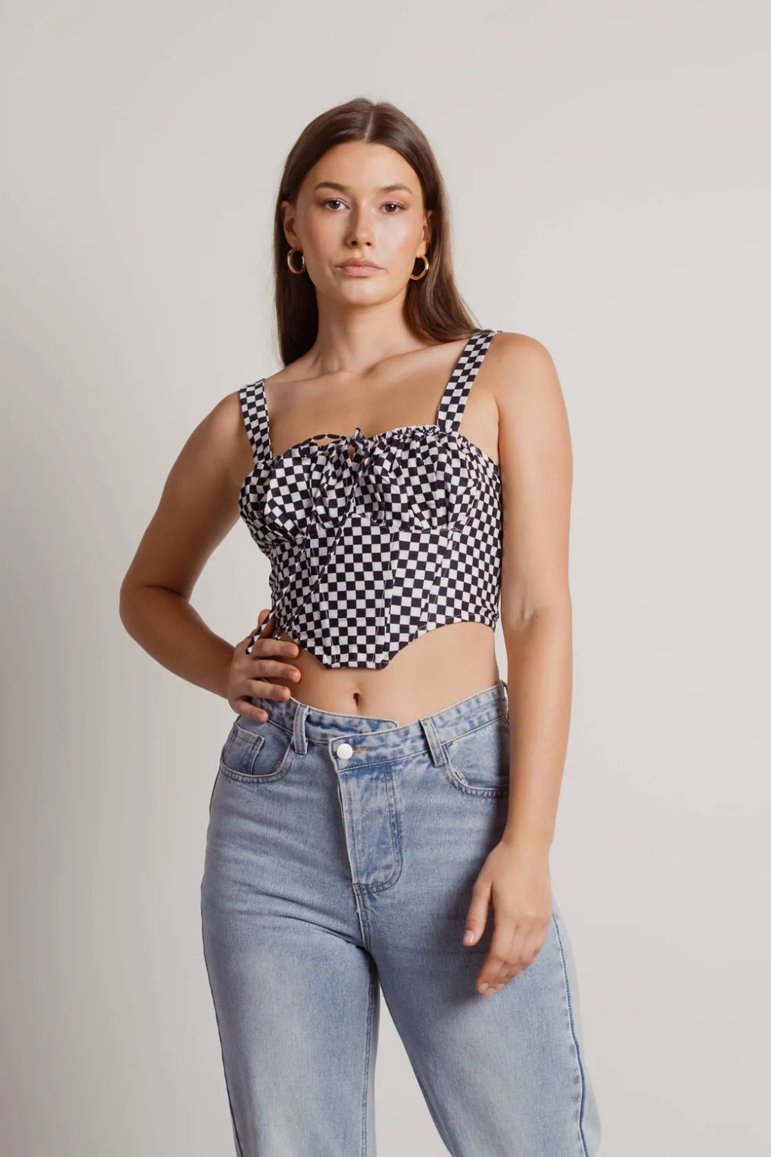 Tobi Focus On Me Corset Top - Blue Purple Plaid