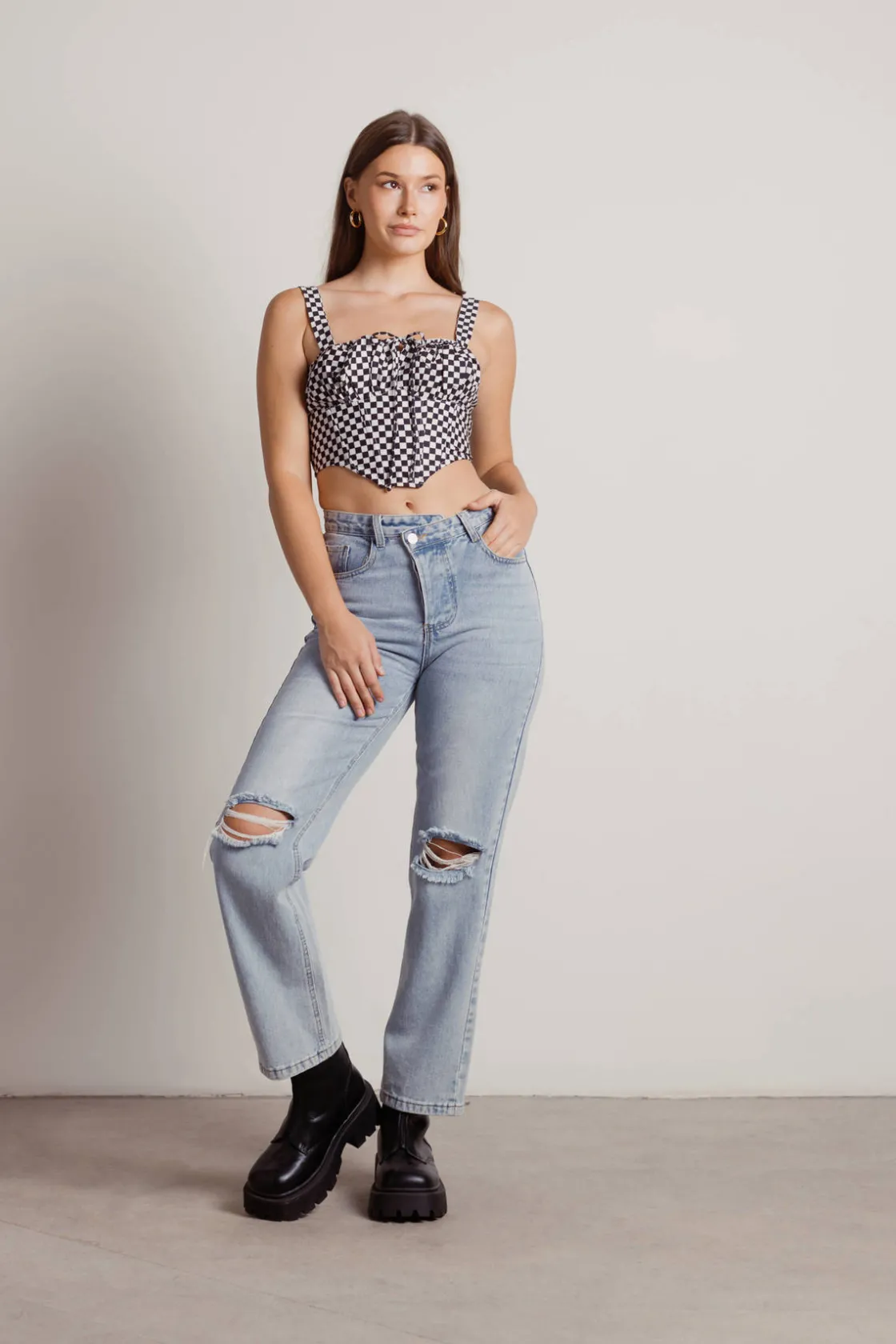Tobi Focus On Me Corset Top - Blue Purple Plaid