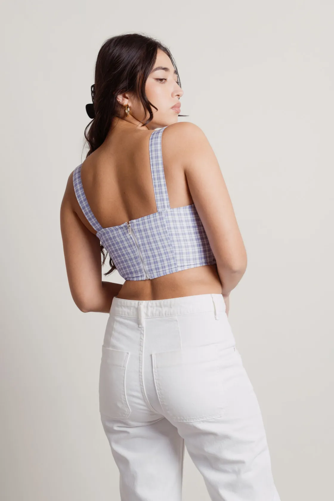 Tobi Focus On Me Corset Top - Blue Purple Plaid