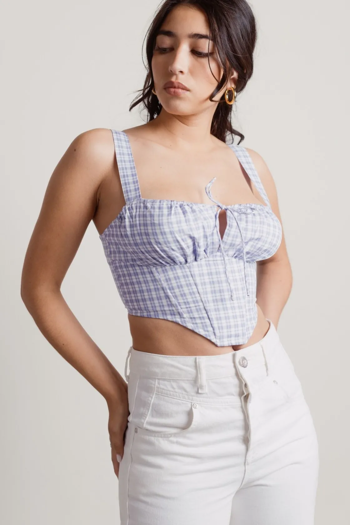 Tobi Focus On Me Corset Top - Blue Purple Plaid