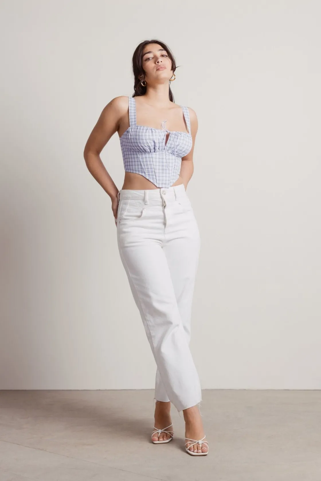 Tobi Focus On Me Corset Top - Blue Purple Plaid