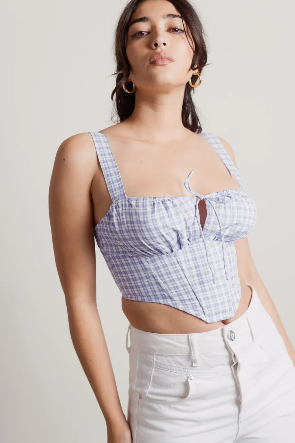 Tobi Focus On Me Corset Top - Blue Purple Plaid