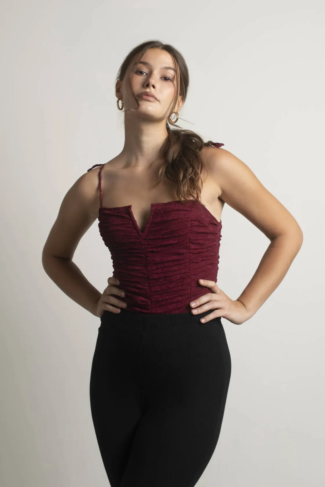 Tobi Folies Lace Bodysuit - Wine