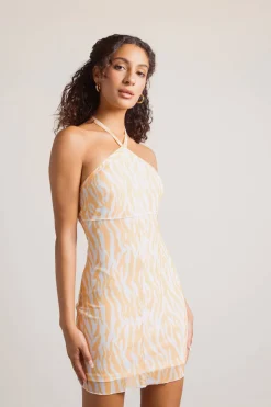 Tobi Forever Love Halter Mesh Mini Dress - Orange