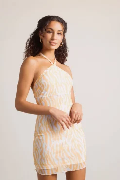Tobi Forever Love Halter Mesh Mini Dress - Orange