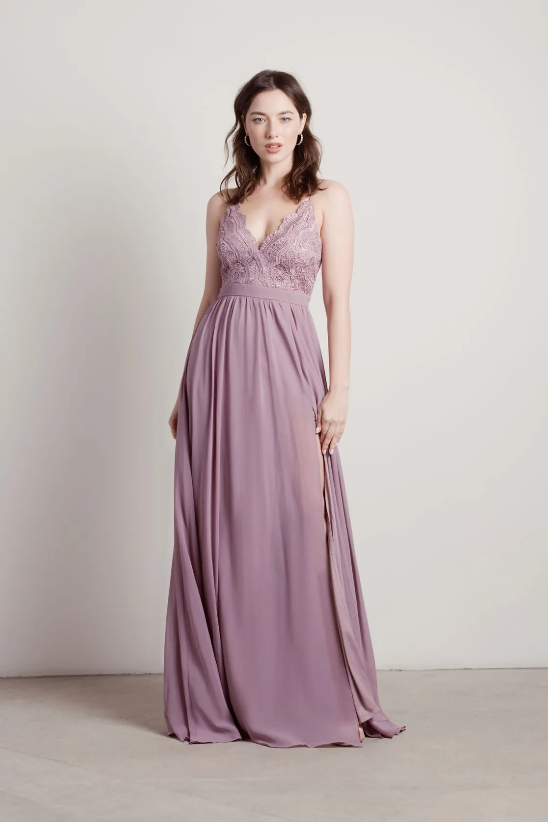 Tobi Forget Me Not Lace High Slit Maxi Dress - Blush