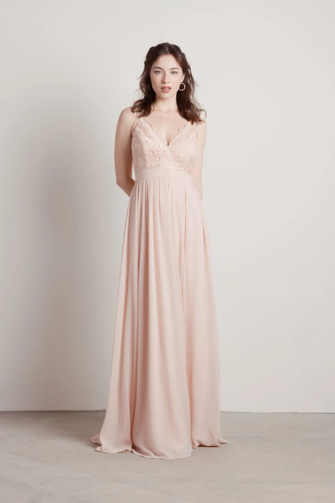Tobi Forget Me Not Lace High Slit Maxi Dress - Blush
