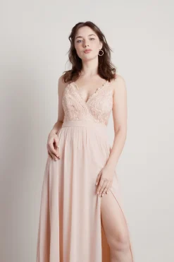 Tobi Forget Me Not Lace High Slit Maxi Dress - Blush