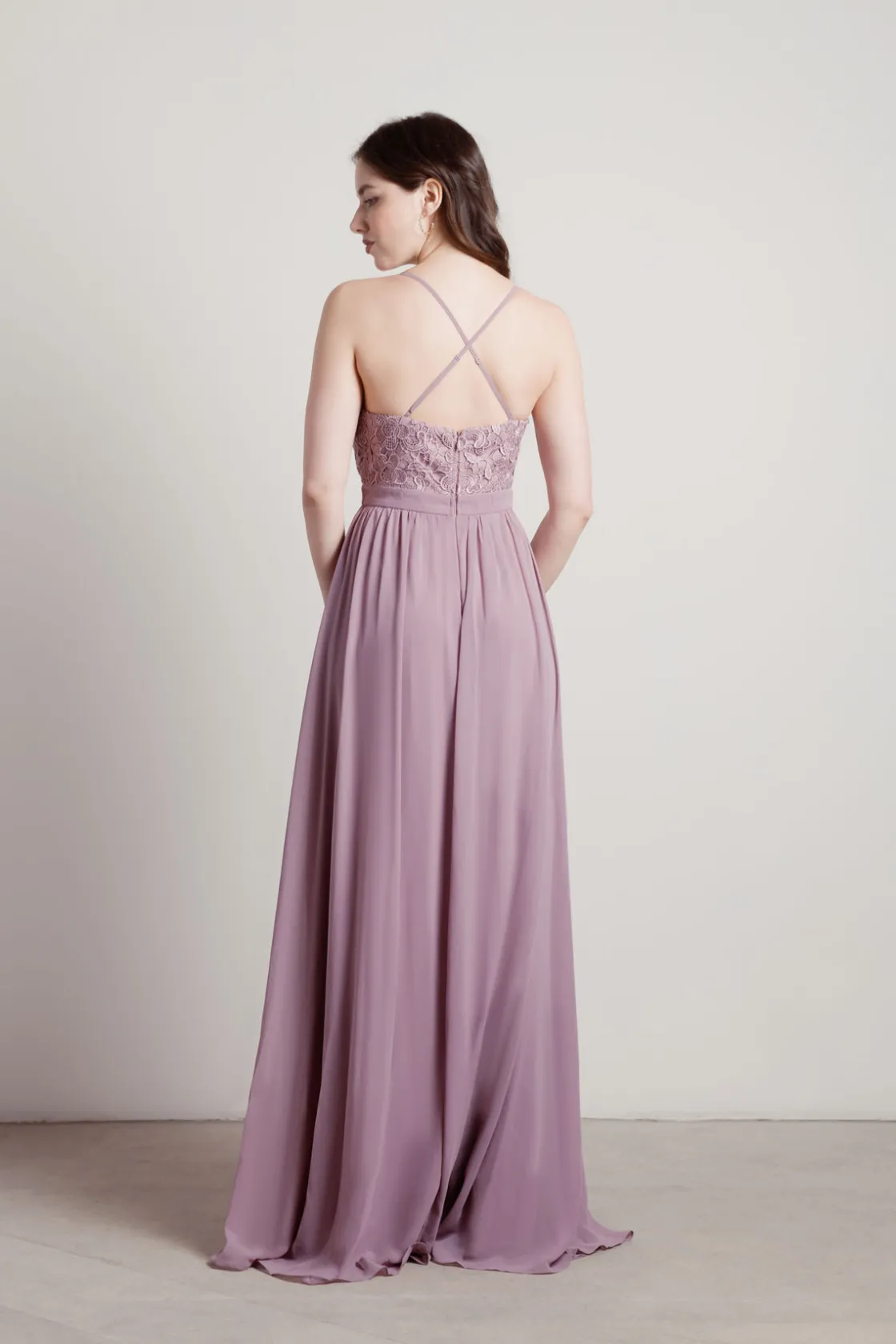 Tobi Forget Me Not Lace High Slit Maxi Dress - Blush
