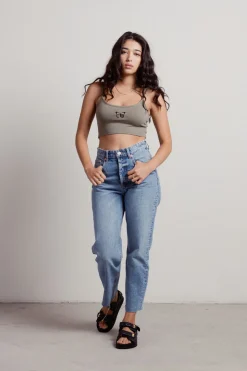 Tobi Free Butterfly Embroidered Crop Top - Heather Grey
