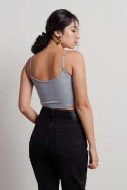Tobi Free Butterfly Embroidered Crop Top - Heather Grey