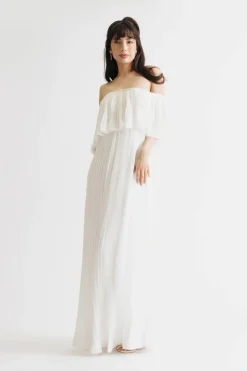 Tobi Free Spirited Pleated Off The Shoulder Maxi Dress - Blue