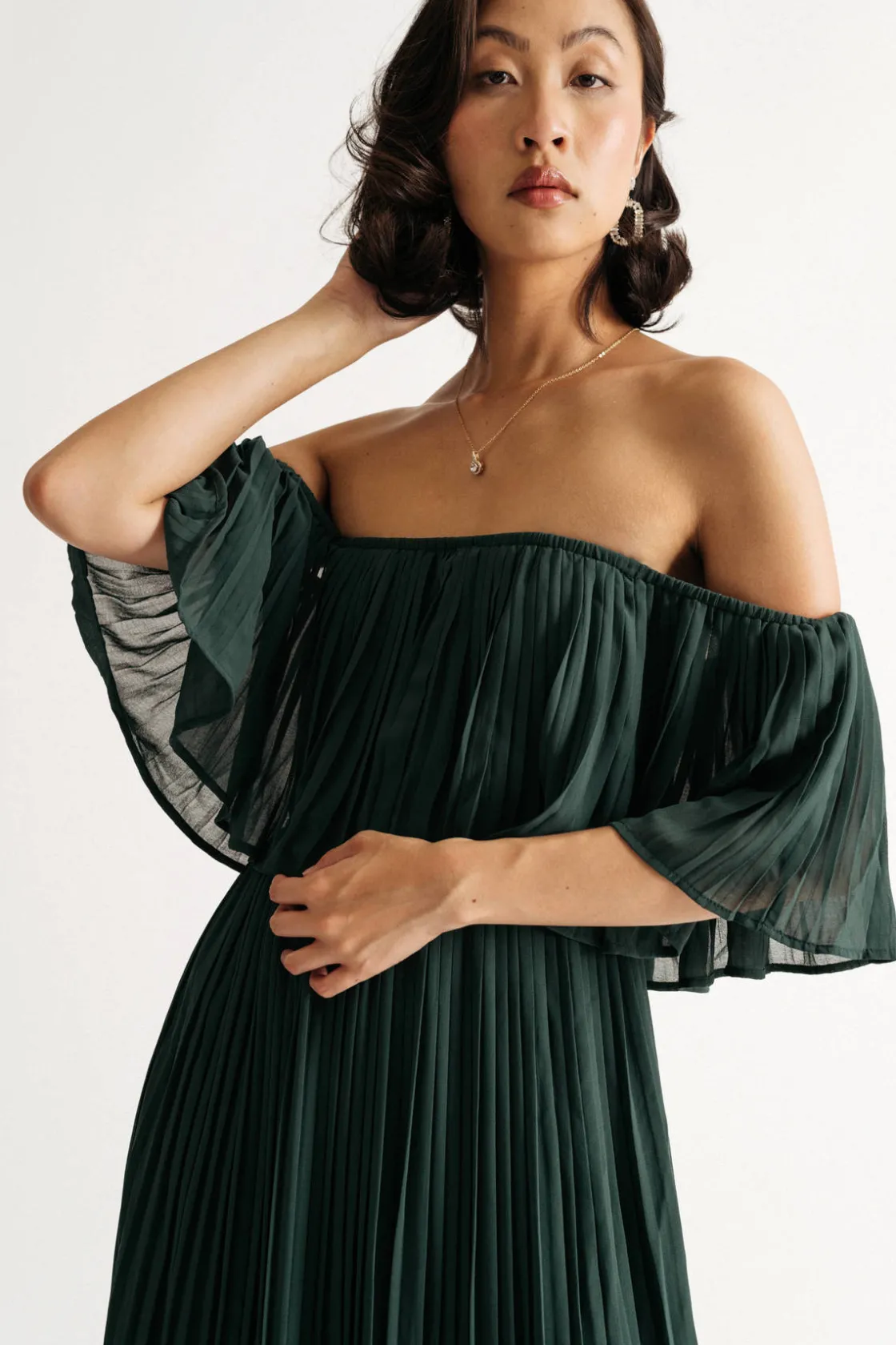 Tobi Free Spirited Pleated Off The Shoulder Maxi Dress - Blue