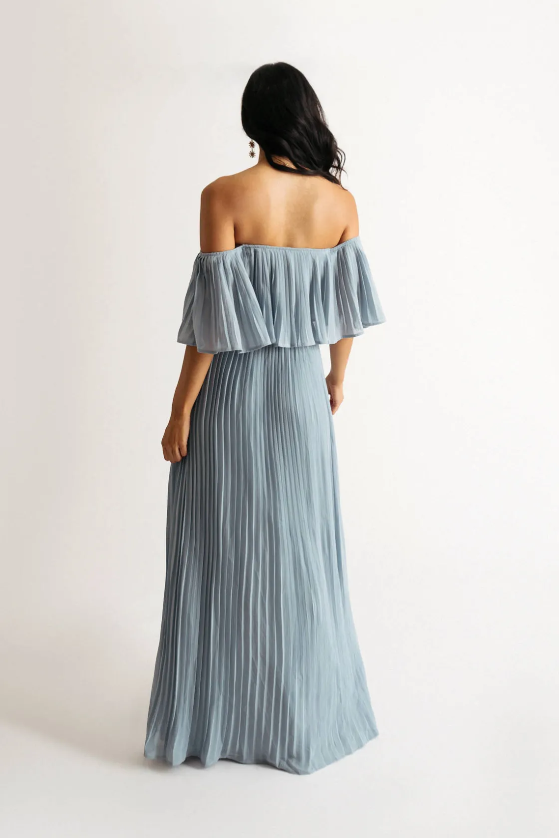 Tobi Free Spirited Pleated Off The Shoulder Maxi Dress - Blue