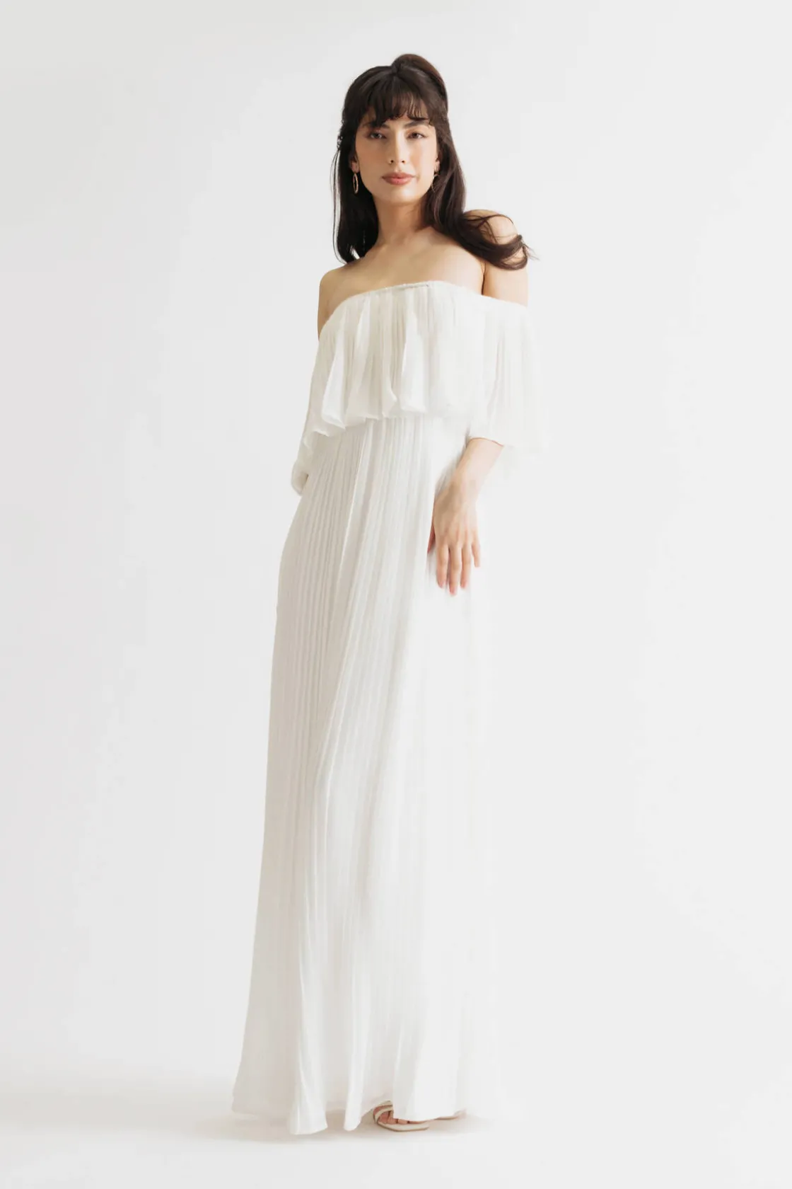 Tobi Free Spirited Pleated Off The Shoulder Maxi Dress - Blue