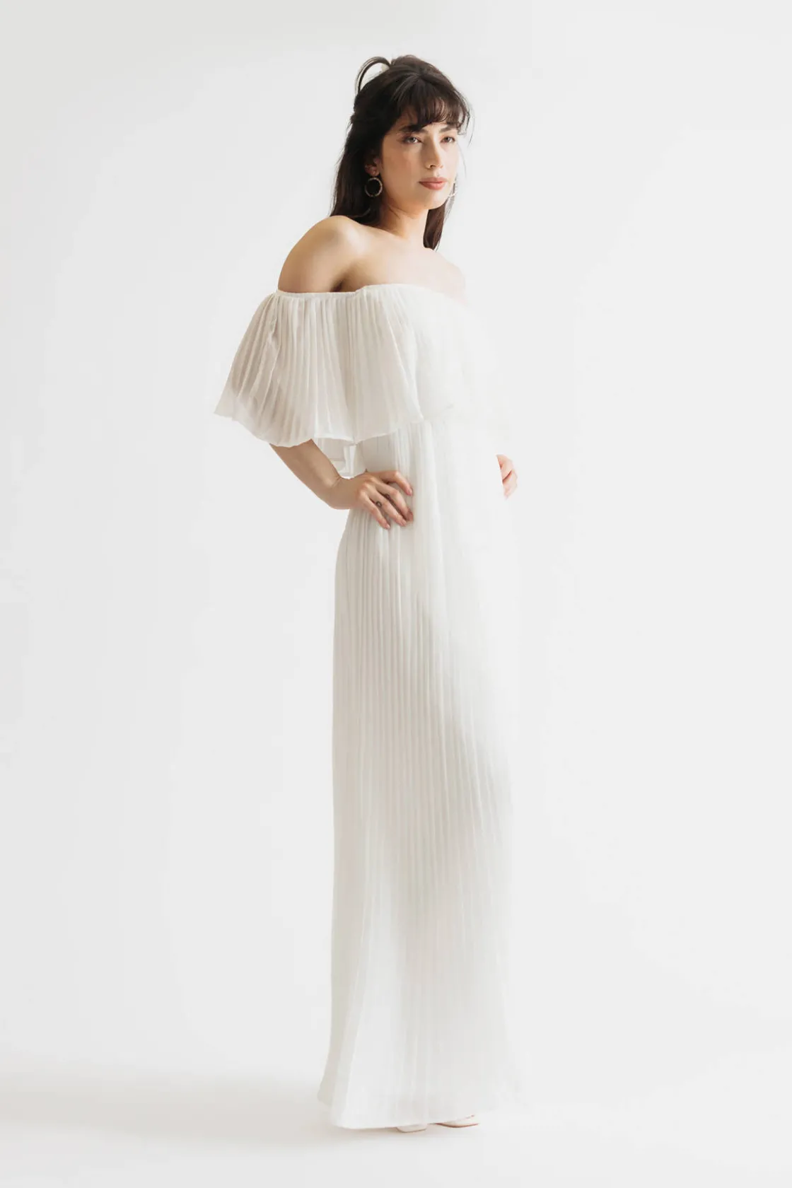 Tobi Free Spirited Pleated Off The Shoulder Maxi Dress - Blue