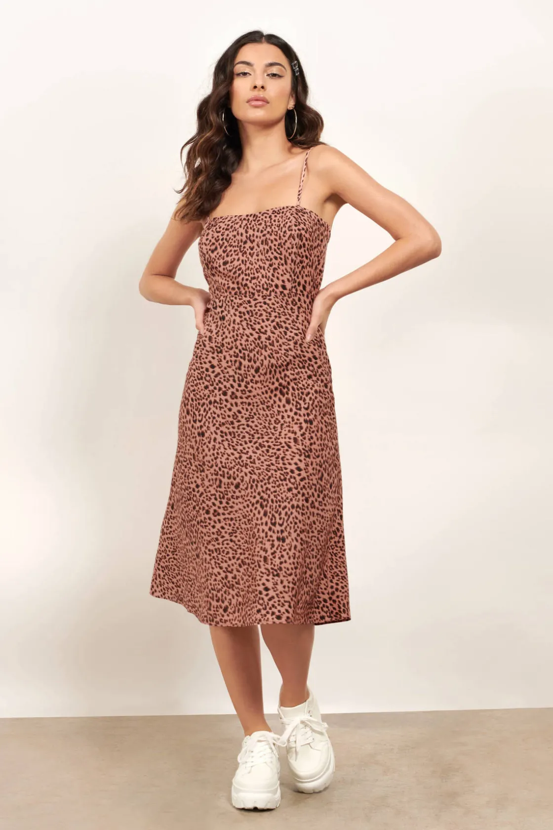 Tobi Give Me More Leopard Print Cami Midi Dress -