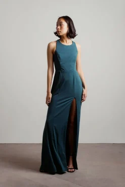 Tobi Glam Nights Cutout High Slit Maxi Dress - Emerald