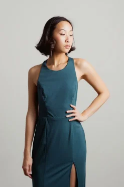 Tobi Glam Nights Cutout High Slit Maxi Dress - Emerald