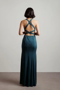 Tobi Glam Nights Cutout High Slit Maxi Dress - Emerald