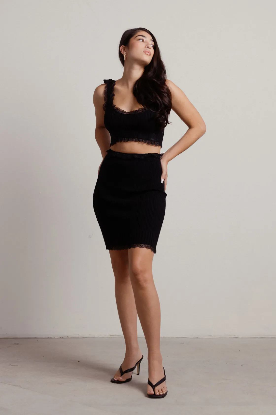 Tobi Glow Up Ribbed Crop Top And Midi Skirt Set -