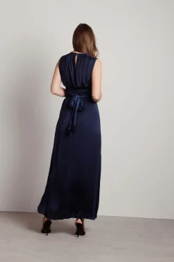 Tobi Goddess Satin Smocked Maxi Dress - Burgundy